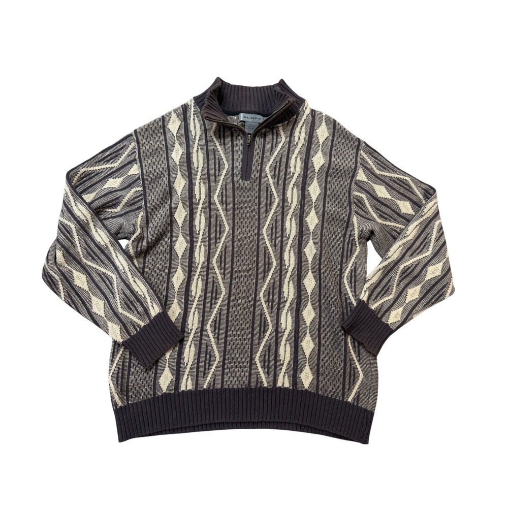 Park Slope Quarter Zip Sweater Mens M Brown Excellent Geometric Cotton Pullover
